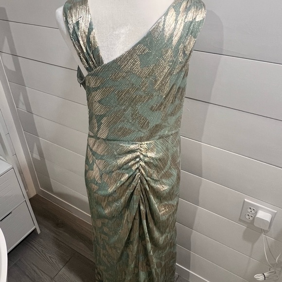 Adrianna Papell One Shoulder Green and Gold Dress - Picture 6 of 9